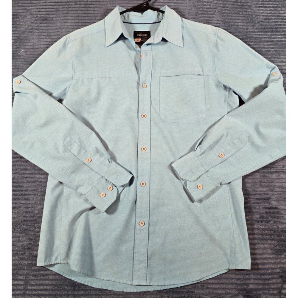 Marmot Men’s M Blue Button Down Shirt Long Sleeve Super Soft Hiking Outdoor